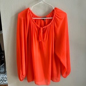 Vince Camuto Bright Coral Tie-Neck Long Sleeve Blouse